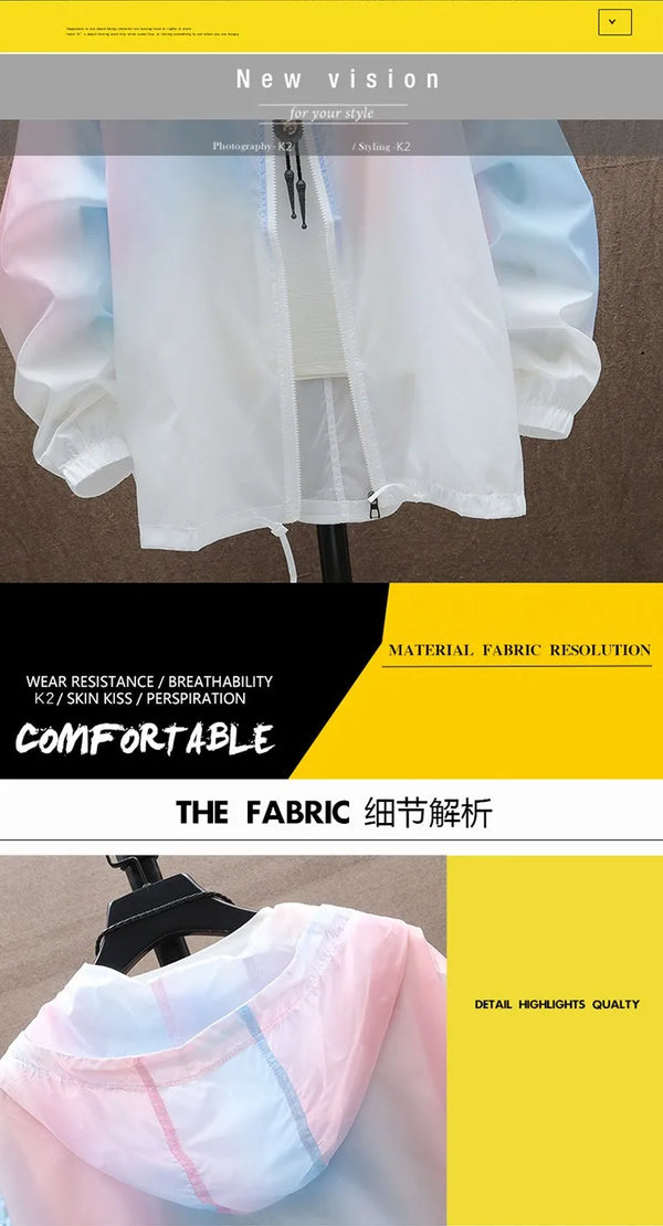 Men's breathable sunscreen windbreaker jacket in urban setting, showcasing lightweight, waterproof fabric and full-zip closur