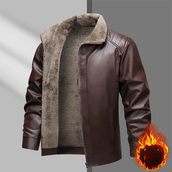 Front view of the men's biker jacket highlighting its regular fit.
