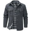 Men's Western Flannel-Lined Casual Jacket with metal buttons, multiple pockets, and cozy flannel lining for cool weather.