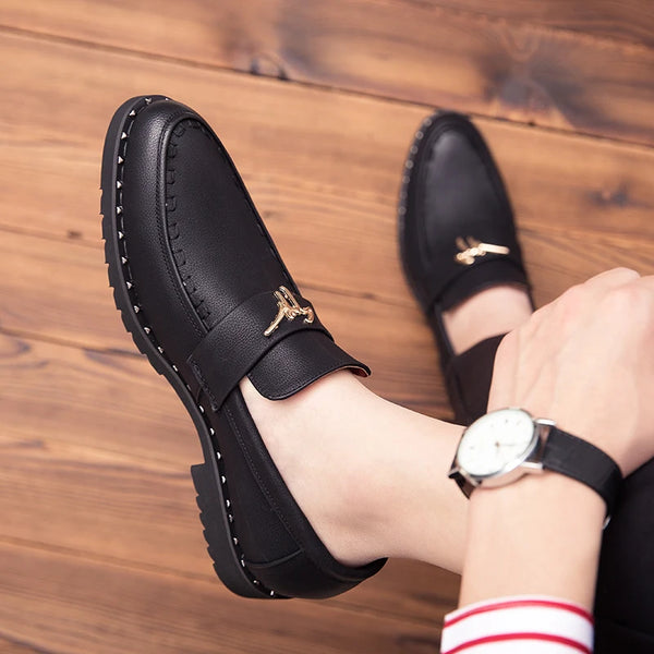 Men's slip-on dress shoes in high-quality patent leather.