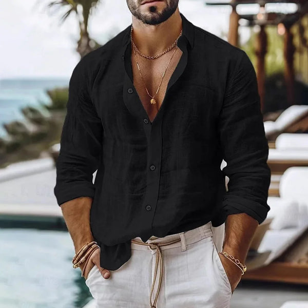 Natural fiber men's shirt in regular fit with breathable cotton linen fabric perfect for spring and summer