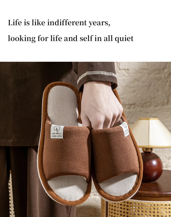 Beige linen slippers with durable construction for daily wear