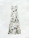 Elegant ankle-length floral dress with stretch polyester fabric and classic V-neck design for all seasons