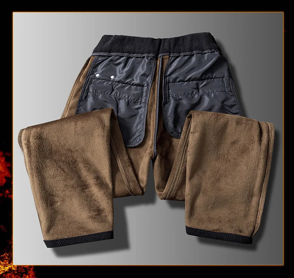 Regular fit winter pants featuring corduroy exterior and fleece lining