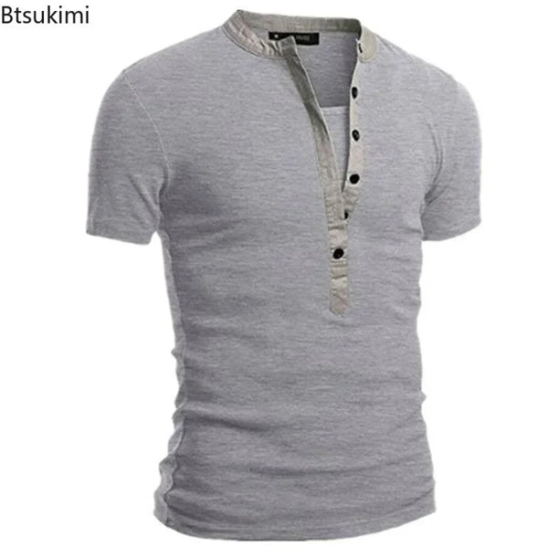 Slim Fit V-Neck Men's Casual Summer T-Shirt in breathable polyester, perfect for warm days and stylish casual occasions.