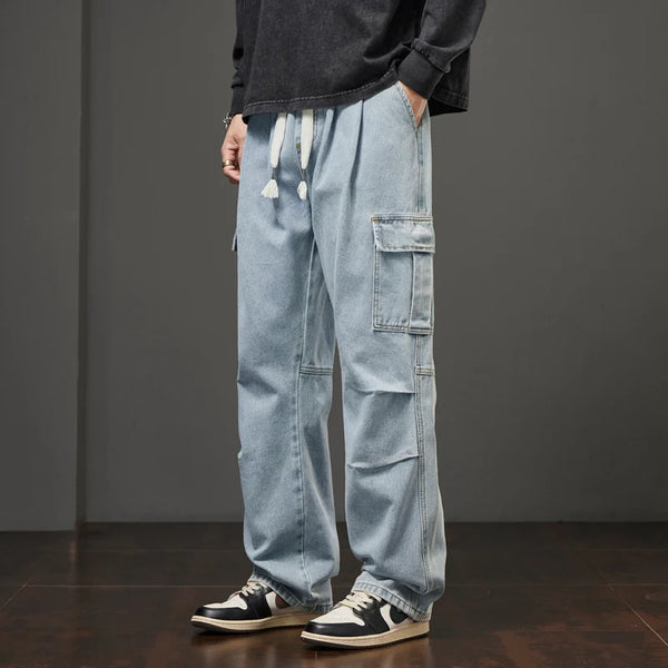 Autumn Whispers jeans in dark blue, perfect for casual outings and adventures.