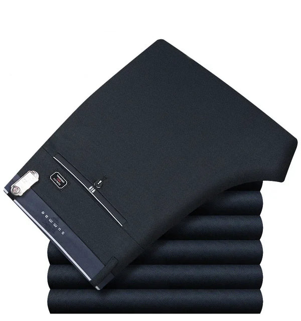 Classic men's dress pants in premium cotton, perfect for business and casual wear with a straight leg and zipper fly closure.
