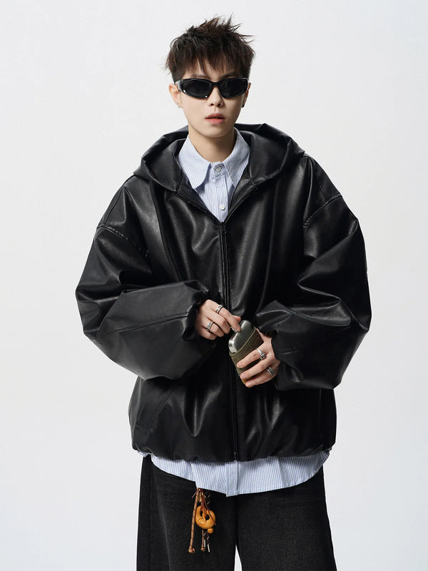 Men's Classic PU Leather Motorcycle Jacket with ribbed cuffs, zipper closure, and warm polyester lining for stylish winter we