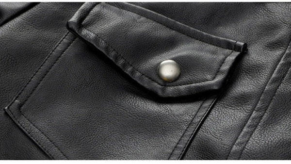 Men's PU leather hooded jacket for autumn and winter, stylish, warm, and perfect for casual outings and outdoor adventures.