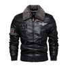 Men's Autumn/Winter Embroidered Leather Biker Jacket with detachable collar, fleece lining, and classic aviator design.