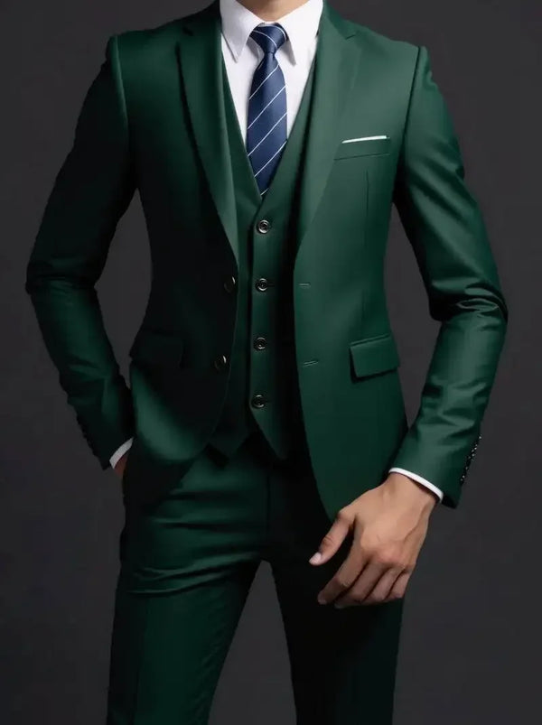 Elegant men's suit in classic black, suitable for all seasons.