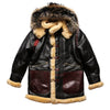 Luxury men's shearling leather bomber jacket with a sophisticated look.