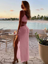 Breathable maxi dress with pullover design and elegant split