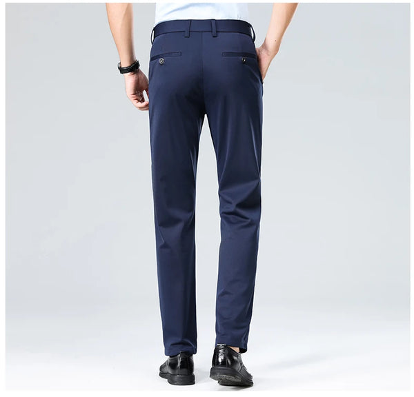 Breathable straight leg pants with elastic waist for warm weather