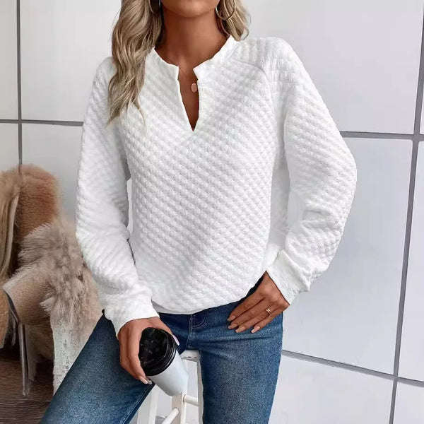 Deep V-neck loose pullover hoodie in soft blended fabric for everyday comfort