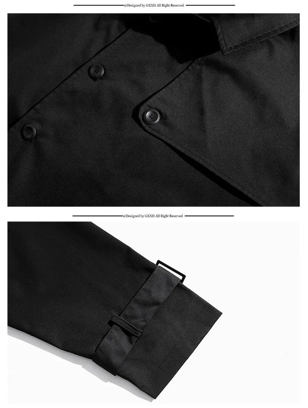 Men's casual trench coat in plus sizes, single-breasted, medium length, stylish outerwear for autumn and winter.