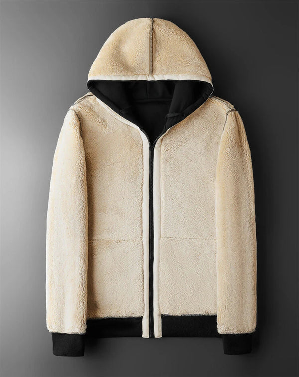 Close-up of FrostGuard Luxe Hoodie's durable fabric, showcasing its resistance to pilling and fading.