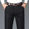 Men wearing comfortable straight leg trousers with unrestricted movement