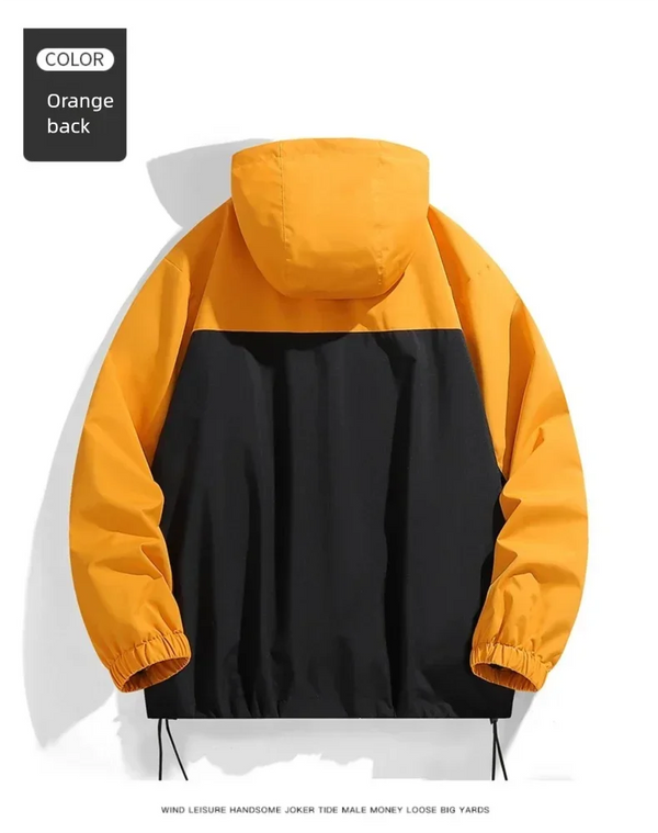 Men's waterproof hiking and urban windbreaker jacket with full-zip closure, oversized fit, and ribbed cuffs for warmth.