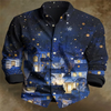 Bold geometric mandala shirt with full-length sleeves and versatile casual styling