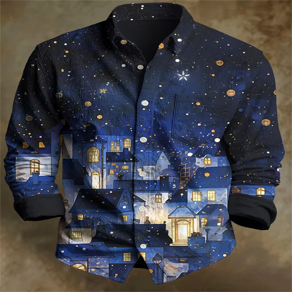 Men's long sleeve casual shirt with eye-catching mandala print in multiple bright colors