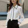 Elegant Bow Tie Blouse for Women in slim fit, featuring a turn-down collar and bow tie detail, perfect for office wear.