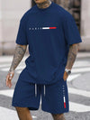 Men's matching shorts and tee set with contemporary print pattern detail