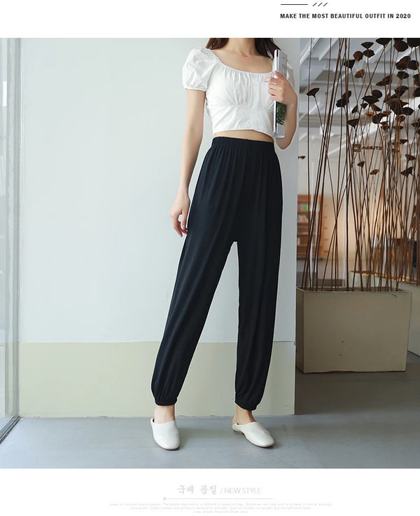 Comfy Modal Women's Pajama Pants in solid color, ankle-length, soft cotton-spandex blend for lounging and sleep.