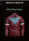 Stylish Men's PU Leather Biker Jacket in red, black, and dark blue with embroidery, perfect for winter and casual outings.