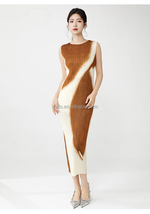 Ankle-length dress with a smooth finish, ideal for sunset events.