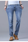 Stretch denim jeans maintaining crisp polished look