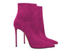 Fashionable pointed toe stiletto boots in black suede.