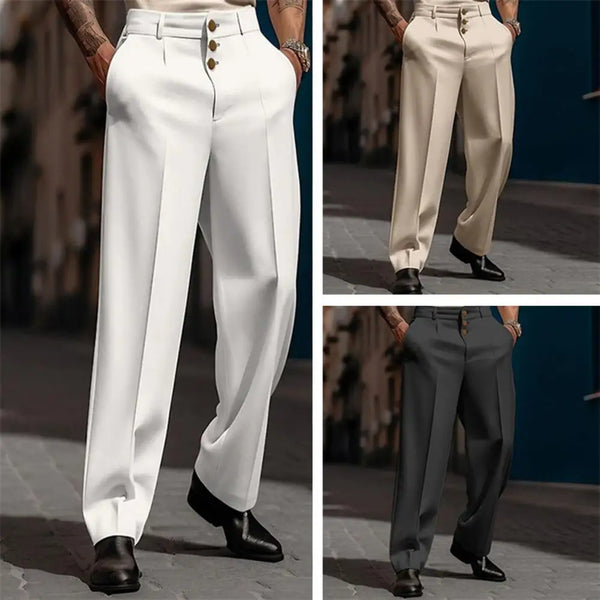 Elegant men's straight fit suit pants in solid colors, perfect for office wear and formal events, crafted from polyester-cott