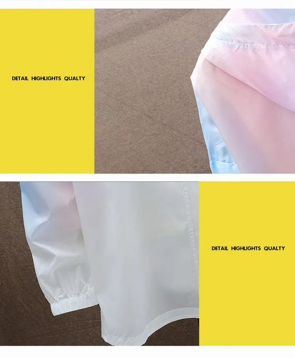 Men's breathable sunscreen windbreaker jacket in urban setting, showcasing lightweight, waterproof fabric and full-zip closur