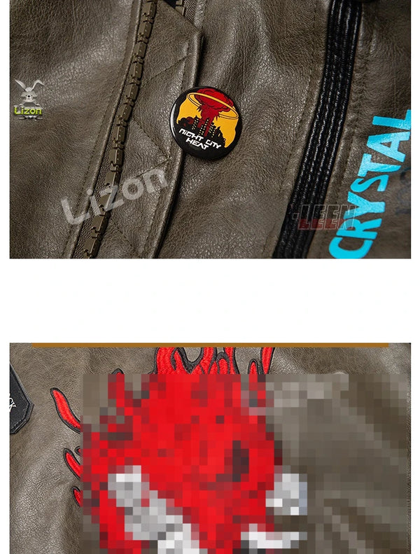 Close-up of the on/off switch for the LED collar on the jacket.