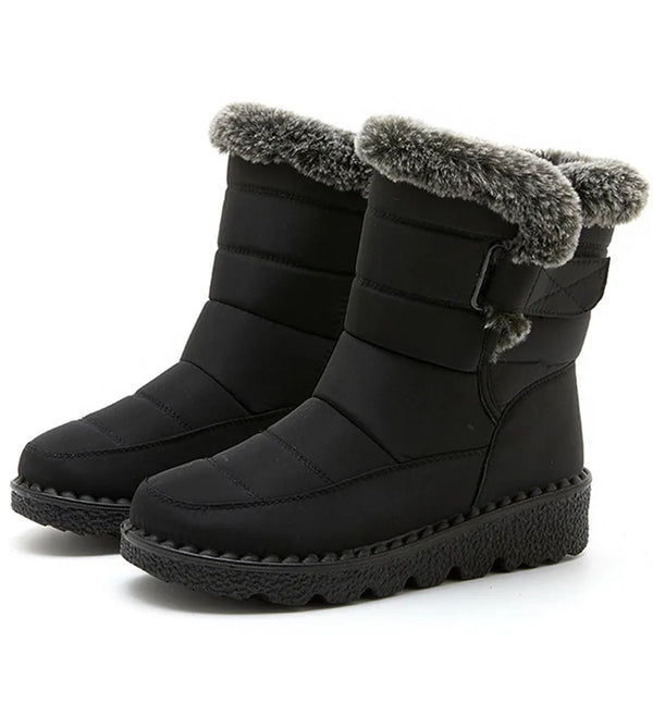 Chic women's waterproof winter boots with plush lining, low heel, and durable design for stylish cold-weather comfort.