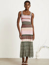 Close-up of the zigzag pattern on the maxi dress, emphasizing its timeless and versatile style.