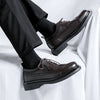 High-quality split leather shoes with a polished patent finish.