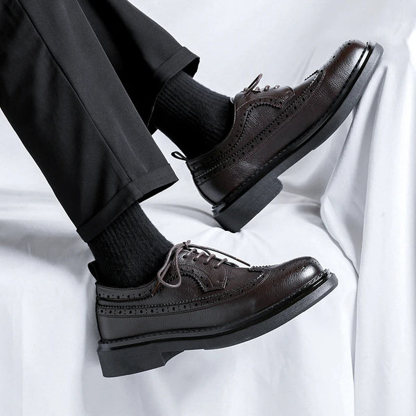 High-quality split leather shoes with a polished patent finish.