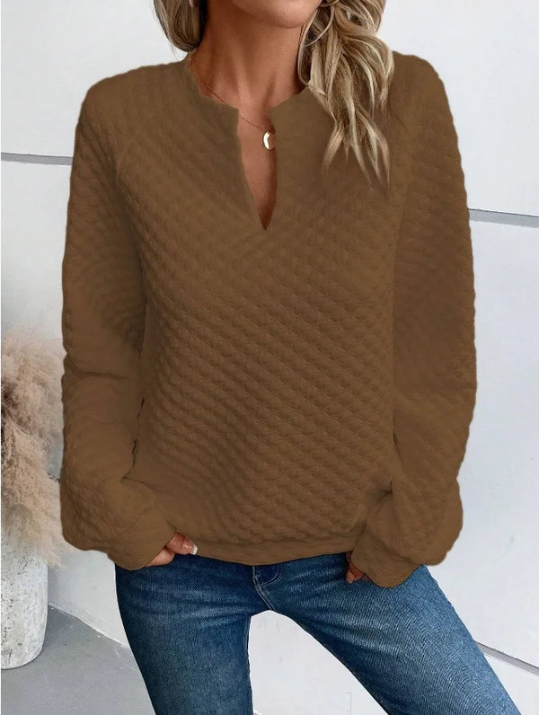 Versatile loose fit hoodie with elegant deep V-neckline