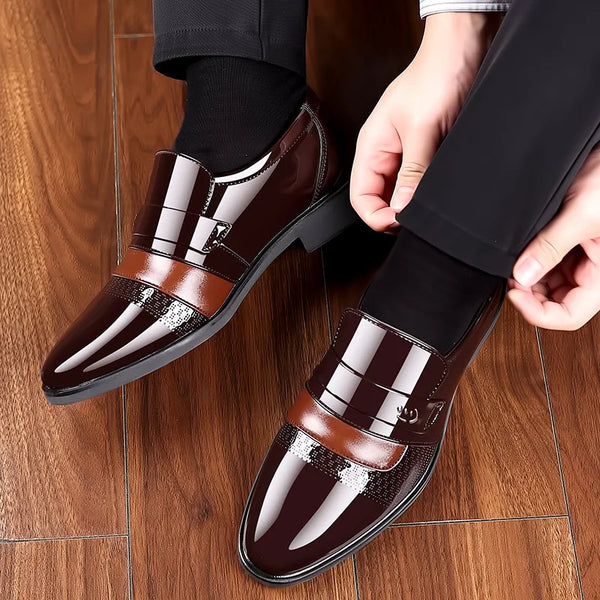 Brown brogue oxfords with lace-up design, perfect for business attire.