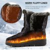 Chic women's waterproof winter boots with plush lining, low heel, and secure hook-and-loop closure for cold weather comfort.
