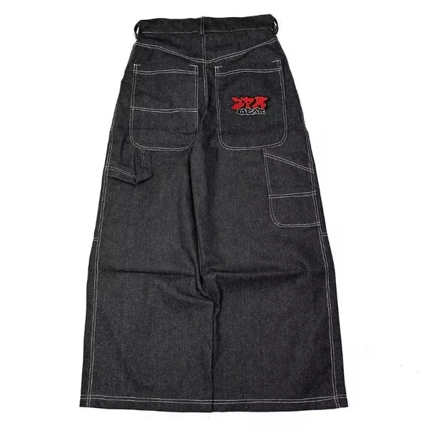 Versatile wide-leg jeans in blue with unique designs for any look.