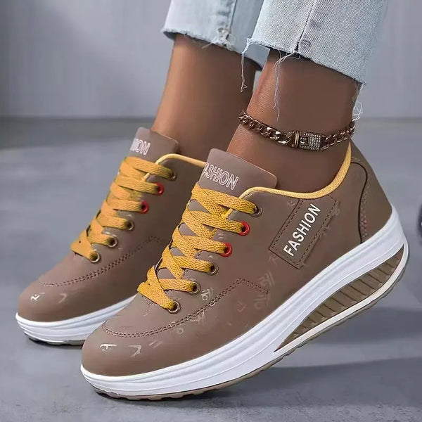 Chunky platform wedge sneakers elevating casual spring wardrobe