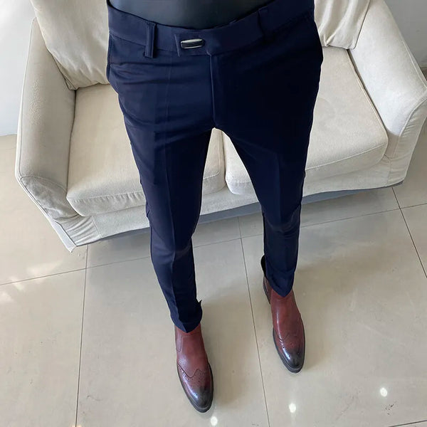 Elegant Men's Slim Fit Dress Pants in black and navy, perfect for formal events, weddings, and business meetings.
