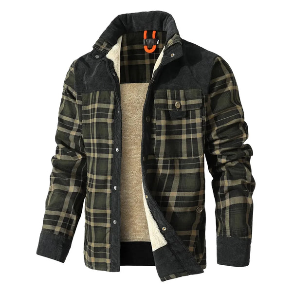 Timeless plaid pattern of Winter's Embrace Jacket, a staple in essential winter fashion.