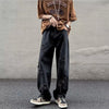 Comfortable blue wide-leg jeans with a full-length cut for versatility.