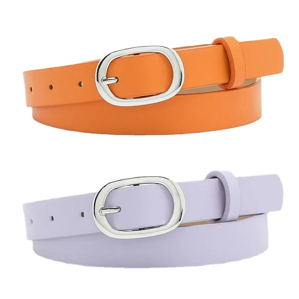 Chic round buckle women's belt in premium PU leather, stylish and versatile for jeans or dress outfits, elegant fashion acces
