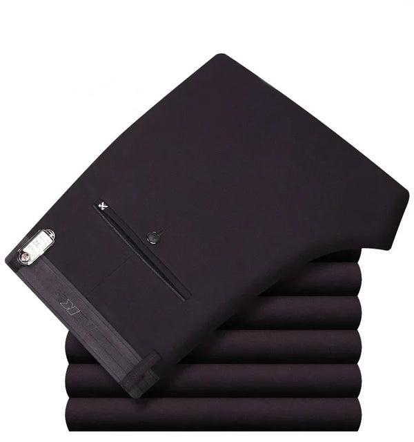 Classic men's dress pants in premium cotton, perfect for business and casual wear with a straight leg and zipper fly closure.