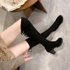 Chic over-the-knee black boots with chunky heels, lace-up detail, and comfortable cotton lining for stylish fall fashion.